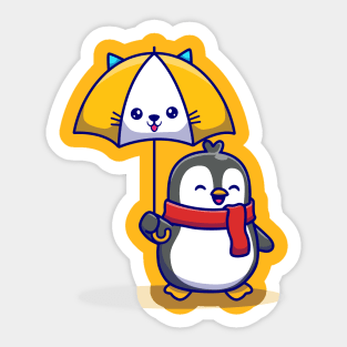 Cute Penguin With Cute Umbrella Sticker